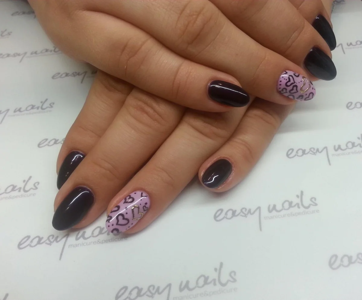 Walentynkowy manicure hybrydowy mix kolorów